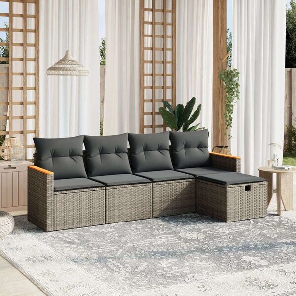 VidaXL Polyrattan Kerti Ülőgarnitúra - 5 részes - Szürke