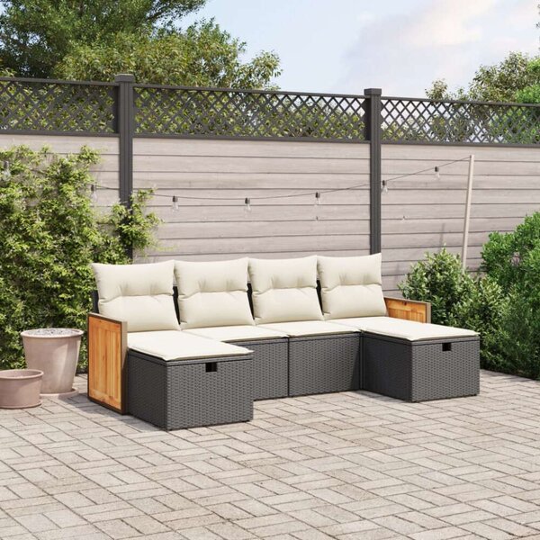 VidaXL 6 részes fekete polyrattan kerti ülőgarnitúra párnákkal