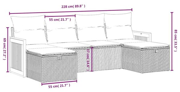 VidaXL 6 részes fekete polyrattan kerti ülőgarnitúra párnákkal