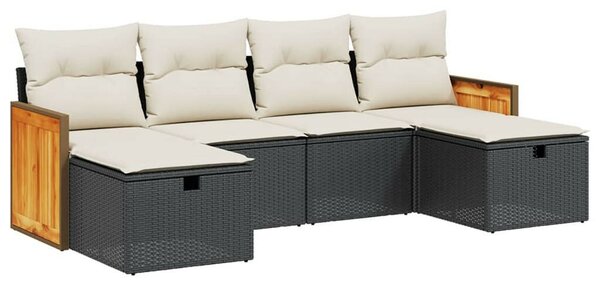VidaXL 6 részes fekete polyrattan kerti ülőgarnitúra párnákkal
