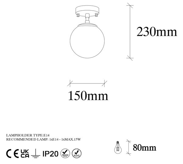 Atmaca 10215 vintage réz fém-üveg függőlámpa, Ø15 cm