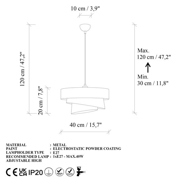Stage 14713 világosbarna fém és szövet függőlámpa, Ø40 cm