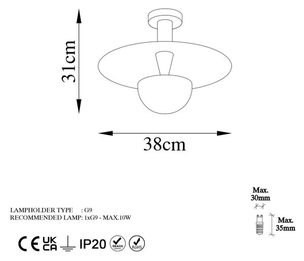 Kurt 13354 réz fém függőlámpa, Ø38 cm
