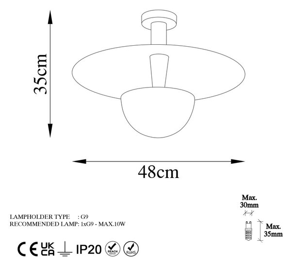 Kurt 13355 réz fém függőlámpa, Ø48 cm