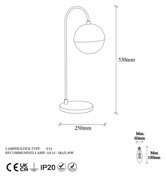 Horn 12202 arany fém és üveg éjjeli lámpa