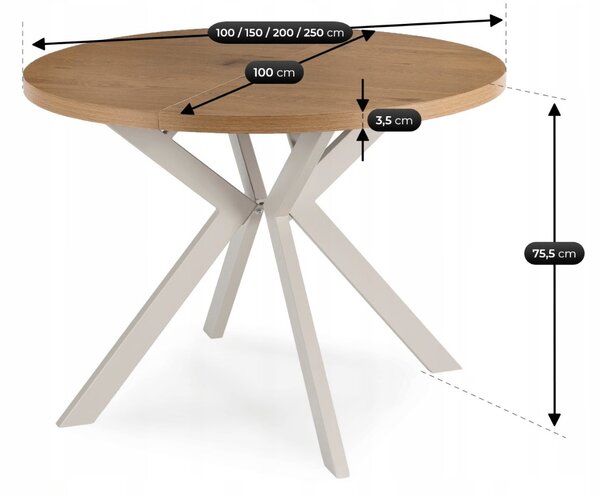 JAKS LUKAS bővíthető kerek étkezőasztal 100–250 cm – tölgy / kasmír