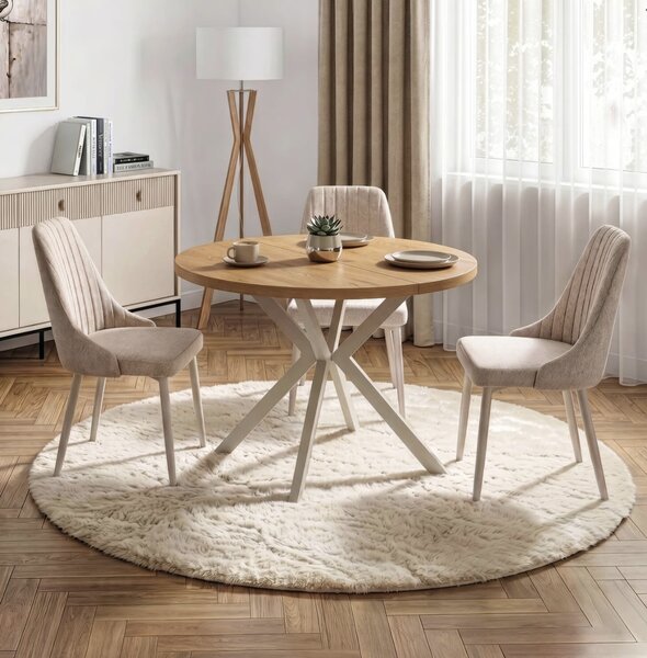 JAKS LUKAS bővíthető kerek étkezőasztal 100–250 cm – tölgy / kasmír