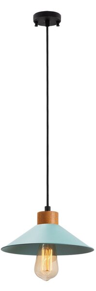 GMN-00005 kék fém függőlámpa fa alappal, Ø24 cm