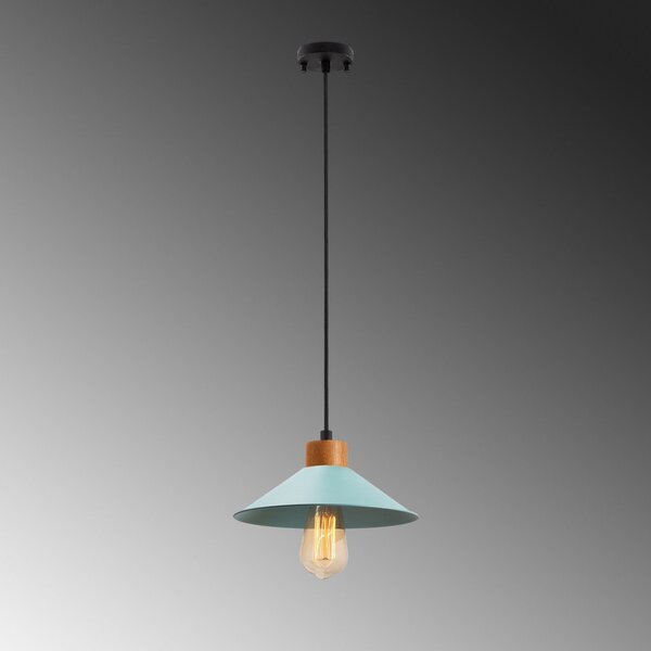 GMN-00005 kék fém függőlámpa fa alappal, Ø24 cm