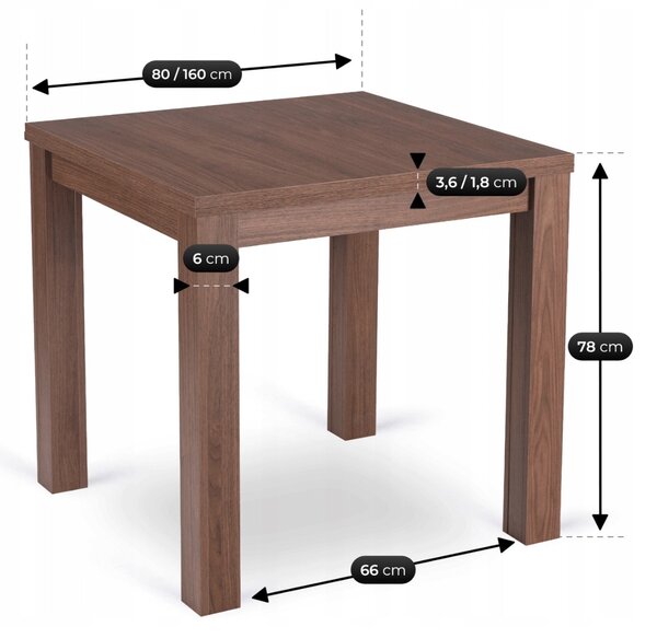 JAKS NICEA MAX bővíthető étkezőasztal 80–160 cm – dió