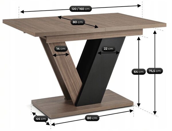 JAKS CLARK bővíthető étkezőasztal 120–160 cm – dió / fekete
