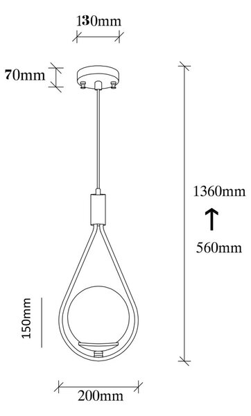 GMN-00008 fekete vas és üveg függőlámpa, Ø15 cm
