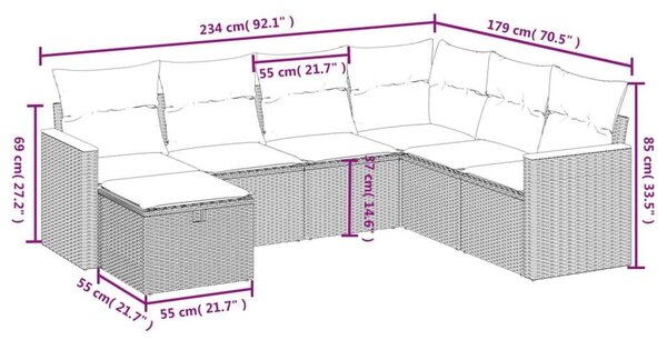 VidaXL Polyrattan Kerti Ülőgarnitúra - 7 részes - Szürke
