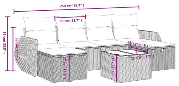 VidaXL Polyrattan Kerti Ülőgarnitúra - 6 részes - Fekete