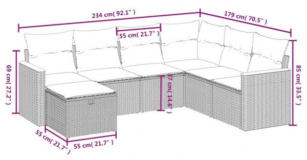 VidaXL Polyrattan Kerti Ülőgarnitúra - 7 részes - Szürke