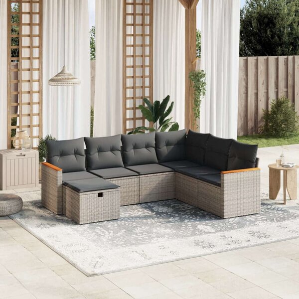 VidaXL Polyrattan Kerti Ülőgarnitúra - 7 részes - Szürke