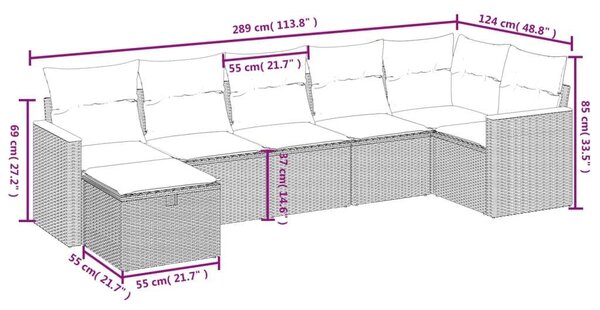 VidaXL Polyrattan Kerti Ülőgarnitúra - 7 részes, Szürke