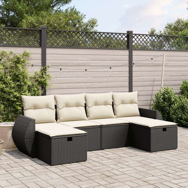 VidaXL Polyrattan Kerti Ülőgarnitúra - 6 részes - Fekete