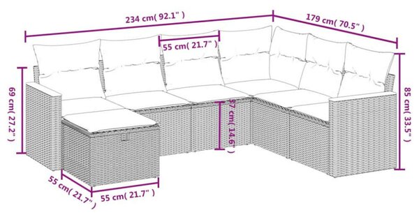 VidaXL Polyrattan Kerti Ülőgarnitúra - 7 részes - Szürke