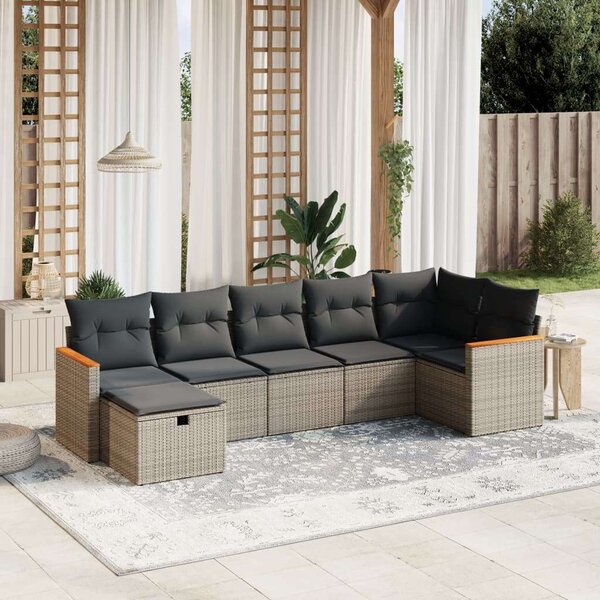 VidaXL Polyrattan Kerti Ülőgarnitúra - 7 részes, Szürke
