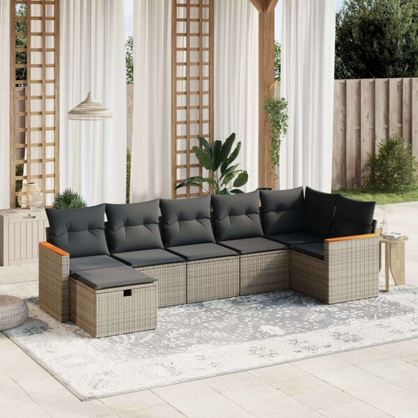 VidaXL Polyrattan Kerti Ülőgarnitúra - 7 részes, Szürke