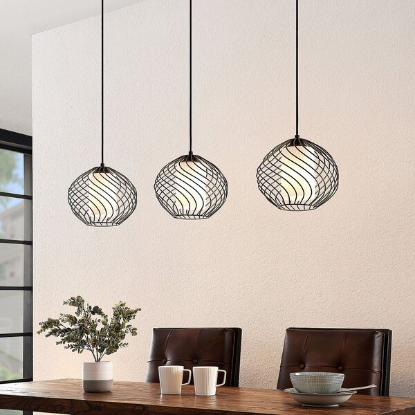 Függőlámpa Lindby, Cedrice, dimmable, Fekete, Nappali, Fém, Vintage