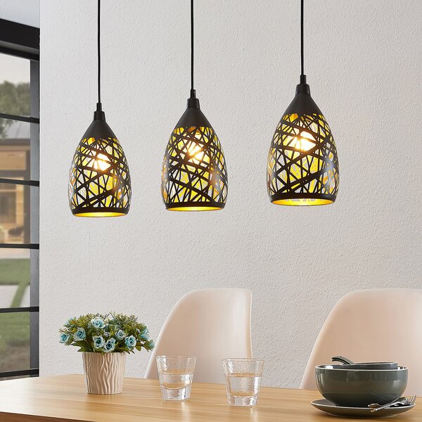 Függőlámpa Lindby, Marcello, dimmable, Fekete, Konyha, Fém, Modern