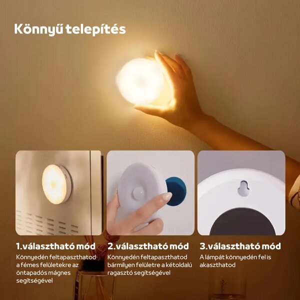 Mozgásérzékelő Lámpa Meleg és Hideg Fénnyel, Többféle Szerelési Móddal - 4 db-os Szett