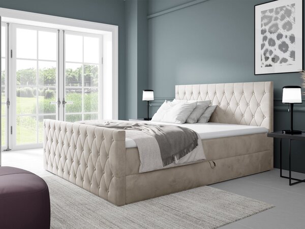 Wilsondo MONTANA kárpitozott boxspring ágy fedőmatraccal - krémszínű Méret: 180x200