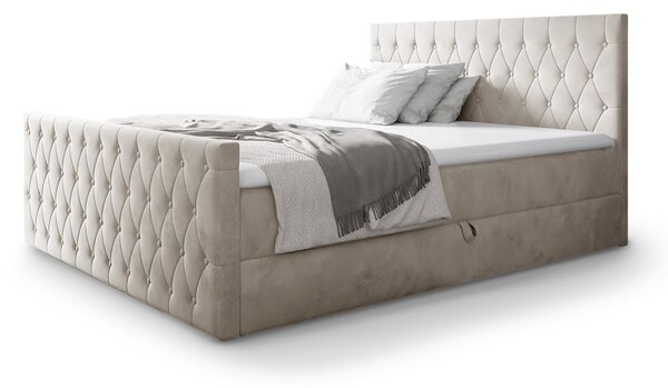 Wilsondo MONTANA kárpitozott boxspring ágy fedőmatraccal - krémszínű Méret: 180x200