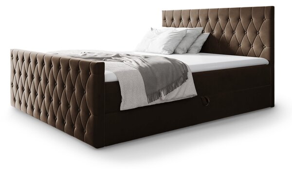 Wilsondo MONTANA kárpitozott boxspring ágy fedőmatraccal - barna Méret: 140x200