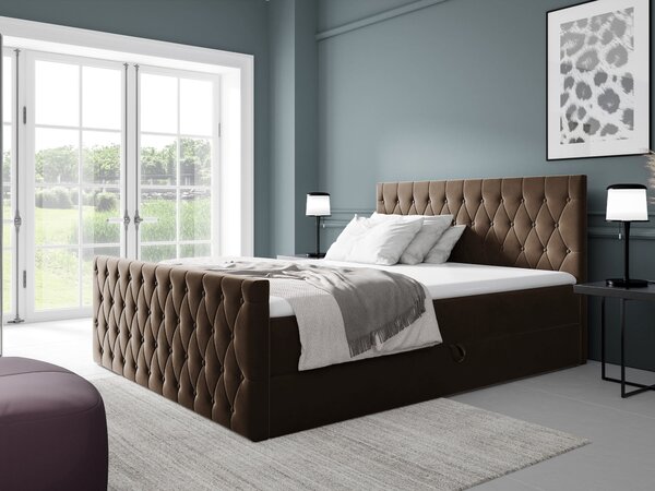 Wilsondo MONTANA kárpitozott boxspring ágy fedőmatraccal - barna Méret: 140x200