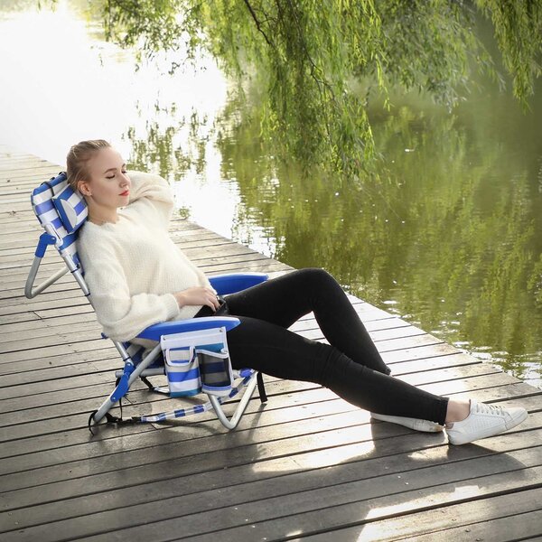 RHODOS strand szék, 68x63x75cm, fehér/kék SongmicsHome