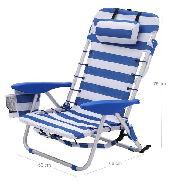 RHODOS strand szék, 68x63x75cm, fehér/kék SongmicsHome