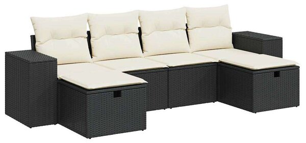 VidaXL Polyrattan Kerti Ülőgarnitúra - 6 részes - Fekete