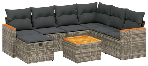 Polyrattan Kerti Ülőgarnitúra - 8 részes - Szürke