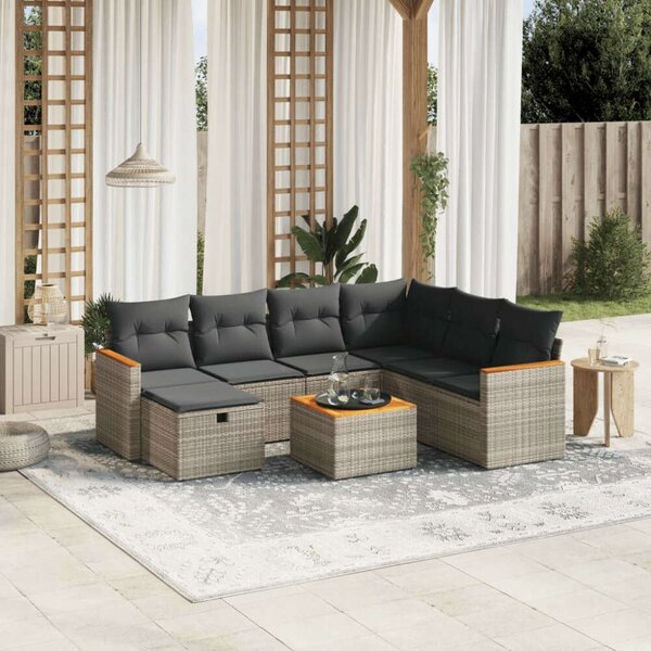 Polyrattan Kerti Ülőgarnitúra - 8 részes - Szürke
