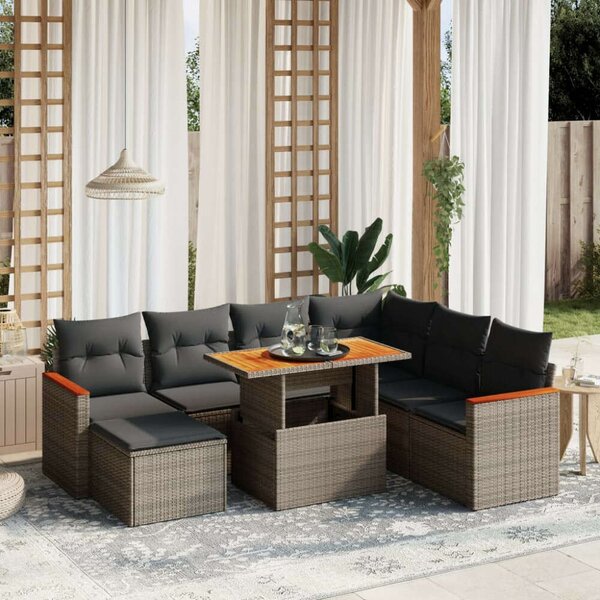 VidaXL Polyrattan Kerti Ülőgarnitúra - 8 részes - Szürke
