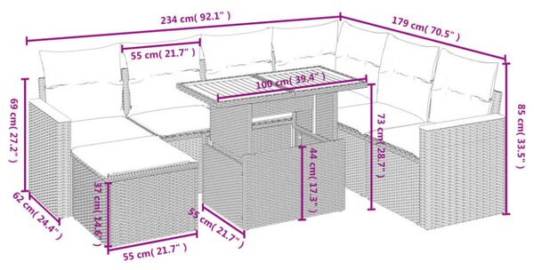 VidaXL Polyrattan Kerti Ülőgarnitúra - 8 részes - Szürke