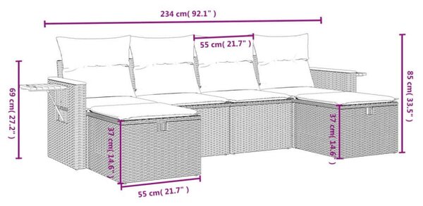VidaXL Polyrattan Kerti Ülőgarnitúra - 6 részes - Szürke