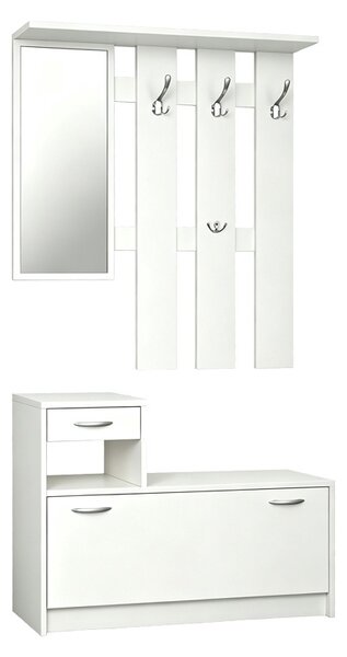 Ansamblu de hol Cuier si Oglinda Jentia, Alb, 24x100x186 cm