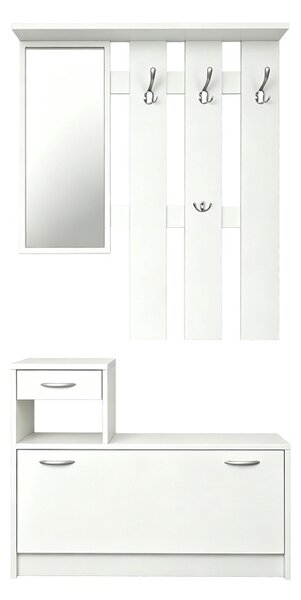Ansamblu de hol Cuier si Oglinda Jentia, Alb, 24x100x186 cm