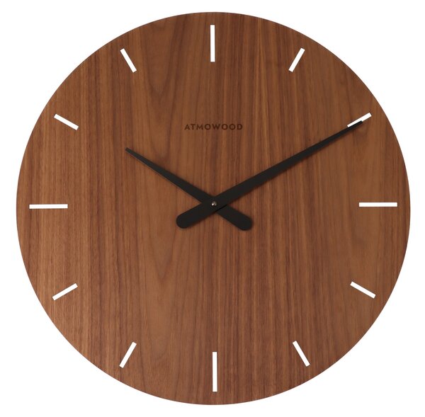 ATMOWOOD diófa óra, számok nélkül, 50 cm - fekete mutatókkal
