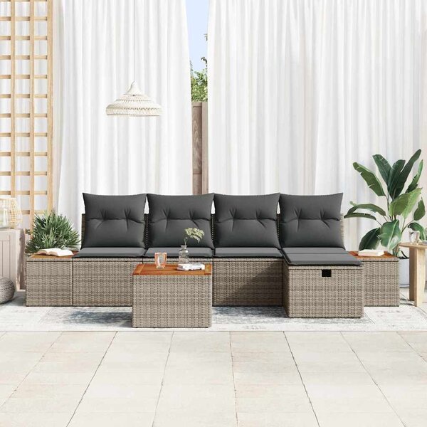 VidaXL Kerti Kanapé Szett párnával 6 pcs Szürke Poli rattan