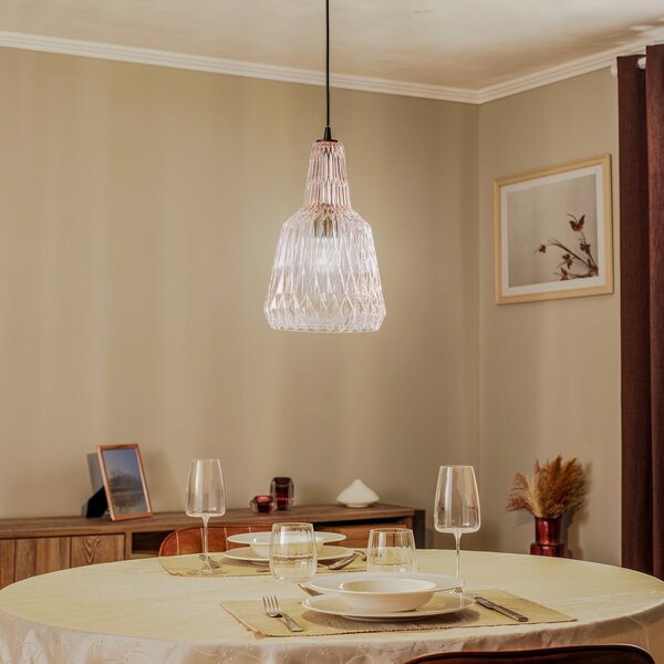 Függőlámpa Lindby, Belarion, dimmable, Rózsaszín / Rosé, Nappali, Üveg, Vintage