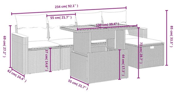 VidaXL Polyrattan Kerti Ülőgarnitúra - 6 részes, Szürke