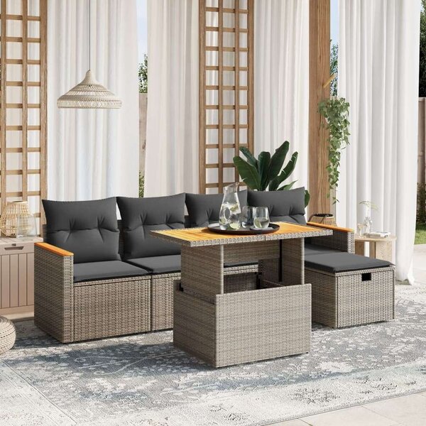 VidaXL Polyrattan Kerti Ülőgarnitúra - 6 részes, Szürke