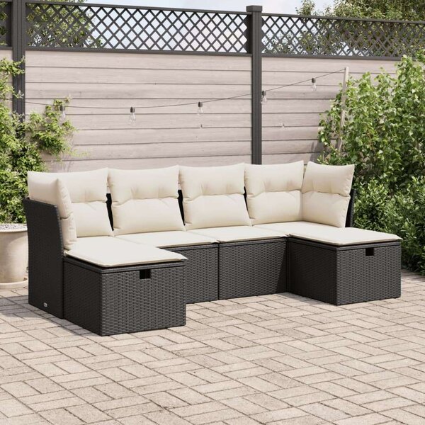 VidaXL Polyrattan Kerti Ülőgarnitúra - 6 részes - Fekete