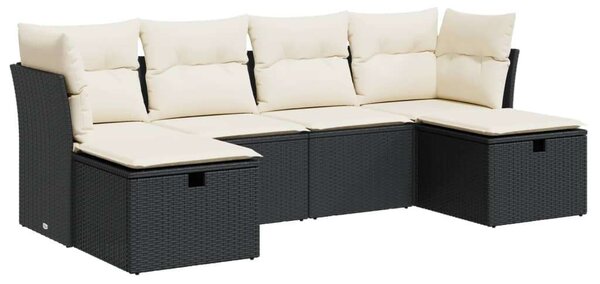 VidaXL Polyrattan Kerti Ülőgarnitúra - 6 részes - Fekete