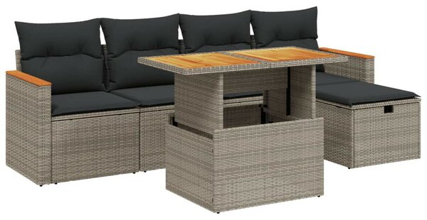VidaXL Polyrattan Kerti Ülőgarnitúra - 6 részes, Szürke